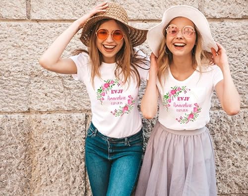T-Shirt EVJF Personnalisé – Couronne de Fleurs Rose Fuchsia – Texte au Choix + Date – T-Shirt Mariée ou Team – Cadeau EVJF 2025 – Image 3